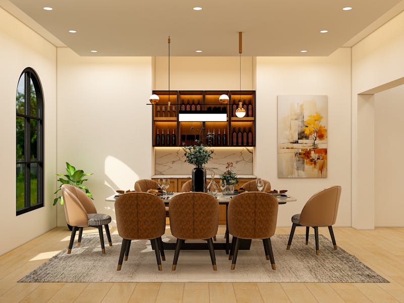 Via 313 restaurant main dining area with warm lighting and cozy atmosphere